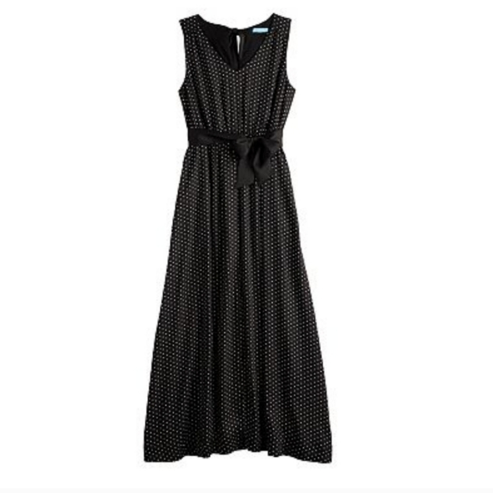 Draper james RSVP Tie Waist Maxi Dress Polca-dot Black ivory Size Large - Picture 3 of 14